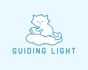 Cloud Cat Kitten Reading logo design