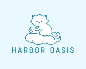 Cloud Cat Kitten Reading logo design