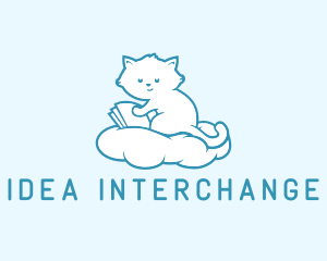 Cloud Cat Kitten Reading logo design