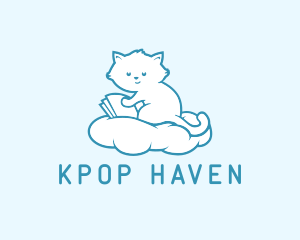 Cloud Cat Kitten Reading logo design