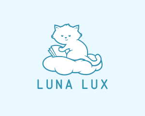 Cloud Cat Kitten Reading logo design