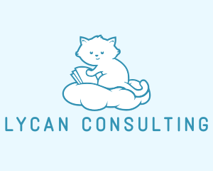 Cloud Cat Kitten Reading logo design