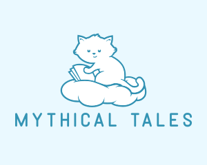 Cloud Cat Kitten Reading logo design