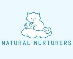 Cloud Cat Kitten Reading logo design