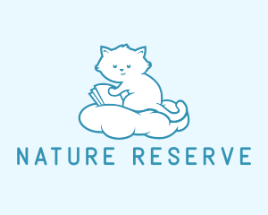 Cloud Cat Kitten Reading logo design