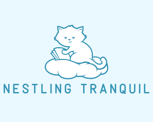 Cloud Cat Kitten Reading logo design