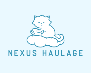 Cloud Cat Kitten Reading logo design