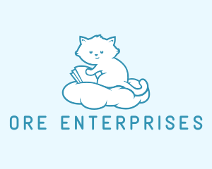 Cloud Cat Kitten Reading logo design