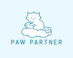 Cloud Cat Kitten Reading logo design