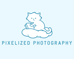 Cloud Cat Kitten Reading logo design