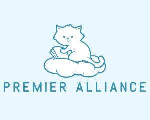 Cloud Cat Kitten Reading logo design