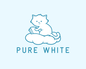 Cloud Cat Kitten Reading logo design