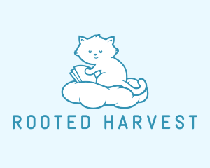 Cloud Cat Kitten Reading logo design