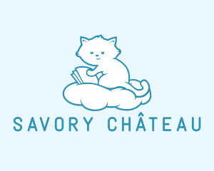 Cloud Cat Kitten Reading logo design