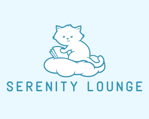 Cloud Cat Kitten Reading logo design