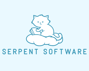 Cloud Cat Kitten Reading logo design