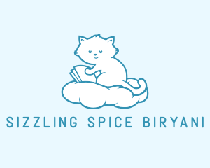 Cloud Cat Kitten Reading logo design