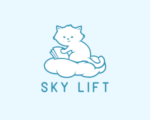 Cloud Cat Kitten Reading logo design