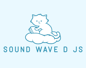 Cloud Cat Kitten Reading logo design