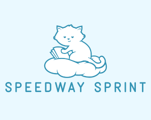 Cloud Cat Kitten Reading logo design