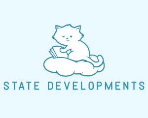 Cloud Cat Kitten Reading logo design