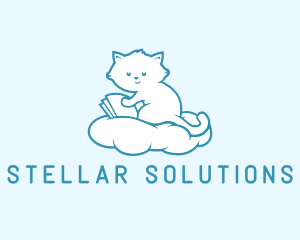 Cloud Cat Kitten Reading logo design