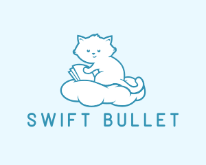 Cloud Cat Kitten Reading logo design