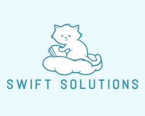 Cloud Cat Kitten Reading logo design