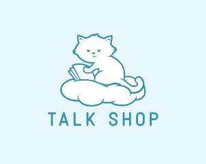 Cloud Cat Kitten Reading logo design