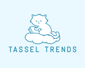 Cloud Cat Kitten Reading logo design