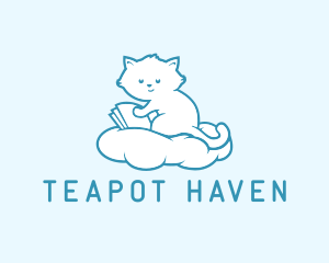 Cloud Cat Kitten Reading logo design