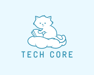 Cloud Cat Kitten Reading logo design