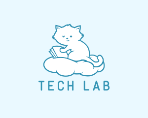 Cloud Cat Kitten Reading logo design