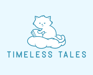 Cloud Cat Kitten Reading logo design