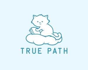 Cloud Cat Kitten Reading logo design