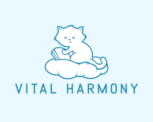 Cloud Cat Kitten Reading logo design