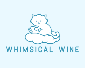 Cloud Cat Kitten Reading logo design