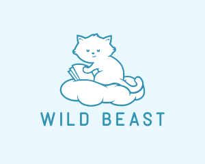 Cloud Cat Kitten Reading logo design