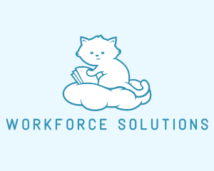 Cloud Cat Kitten Reading logo design