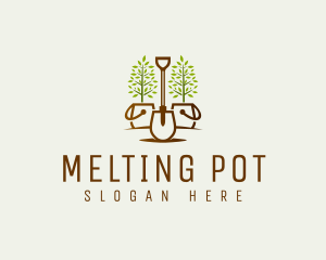 Potted Plant Garden Shovel logo design