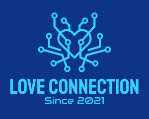 Blue Circuit Heart  logo design