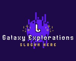 Pixelated Planet Arcade logo design