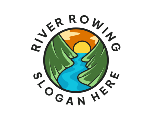 River Mountain Sunset logo design