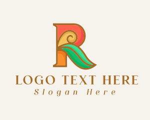 Art Deco Leaf Letter R logo