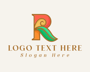 Art Deco Leaf Letter R logo