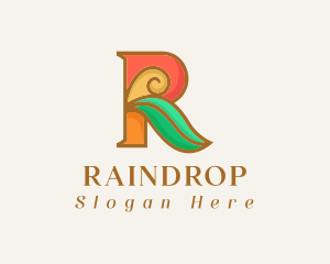 Art Deco Leaf Letter R logo design