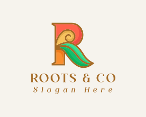 Art Deco Leaf Letter R logo design