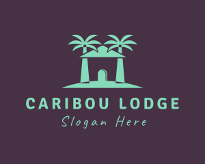 Palm Tree Beach Hut  logo design