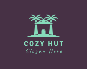 Palm Tree Beach Hut  logo design