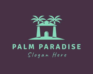 Palm Tree Beach Hut  logo design